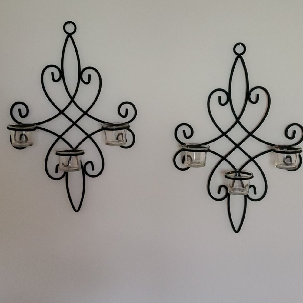 Pair of metal wall sconces / candle holder